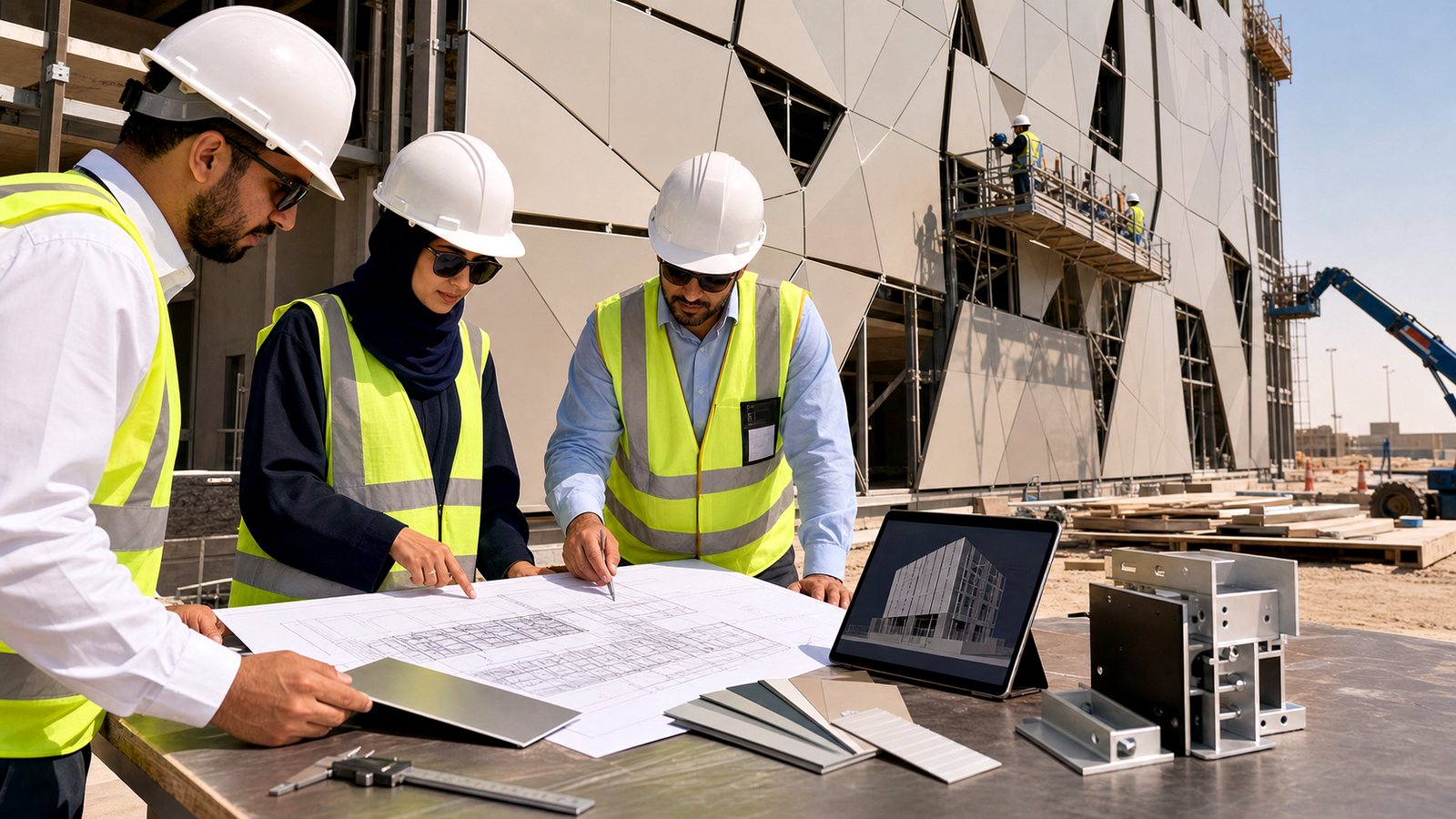 aluminum facade panel site inspection with drawings and samples
