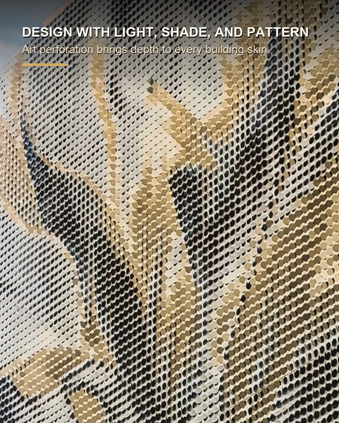 Artistic round tab perforated aluminum facade pattern with image effect