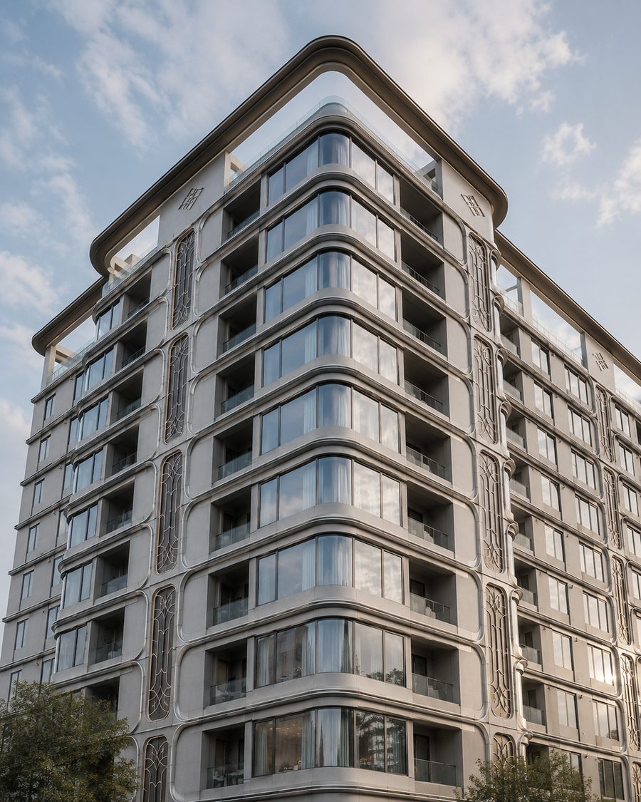 Custom curved aluminum cladding panels for residential building facade by Punchuk