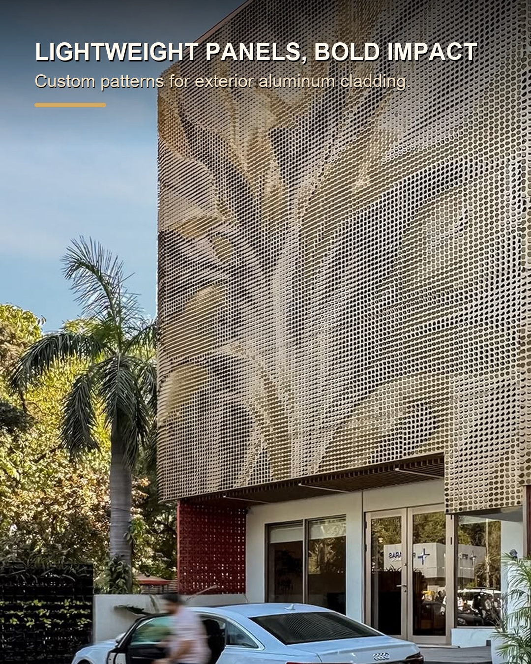 Custom pattern round tab aluminum exterior cladding for commercial building facade