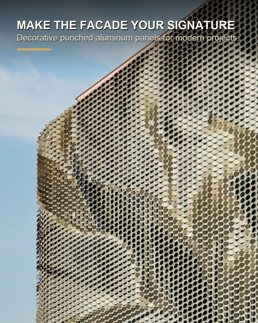 Decorative punched aluminum panels for modern facade projects with custom round tab texture