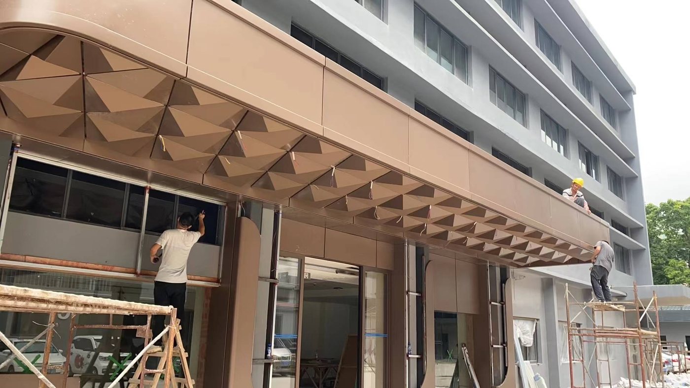 Hotel entrance aluminum canopy panels with champagne color finish