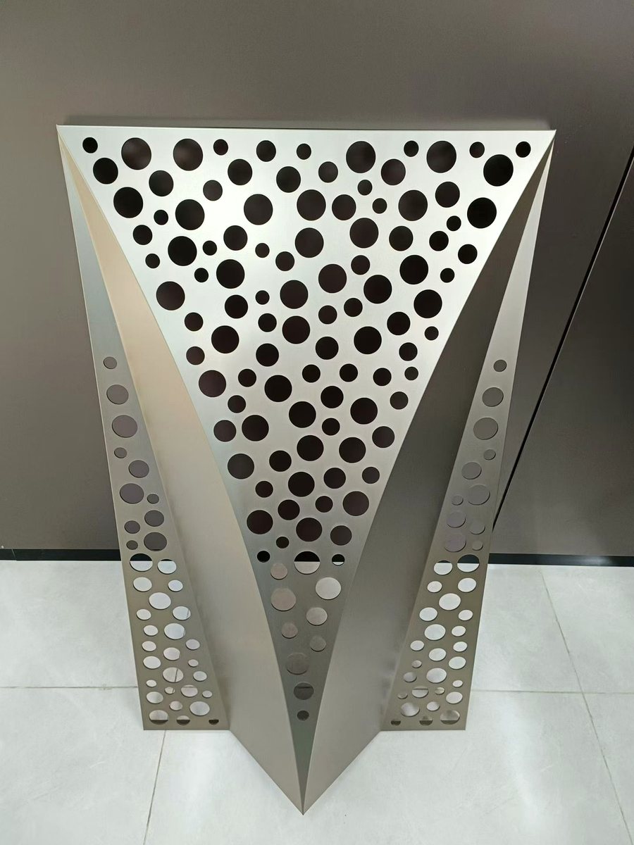 perforated aluminum triangle panel sample for custom facade pattern
