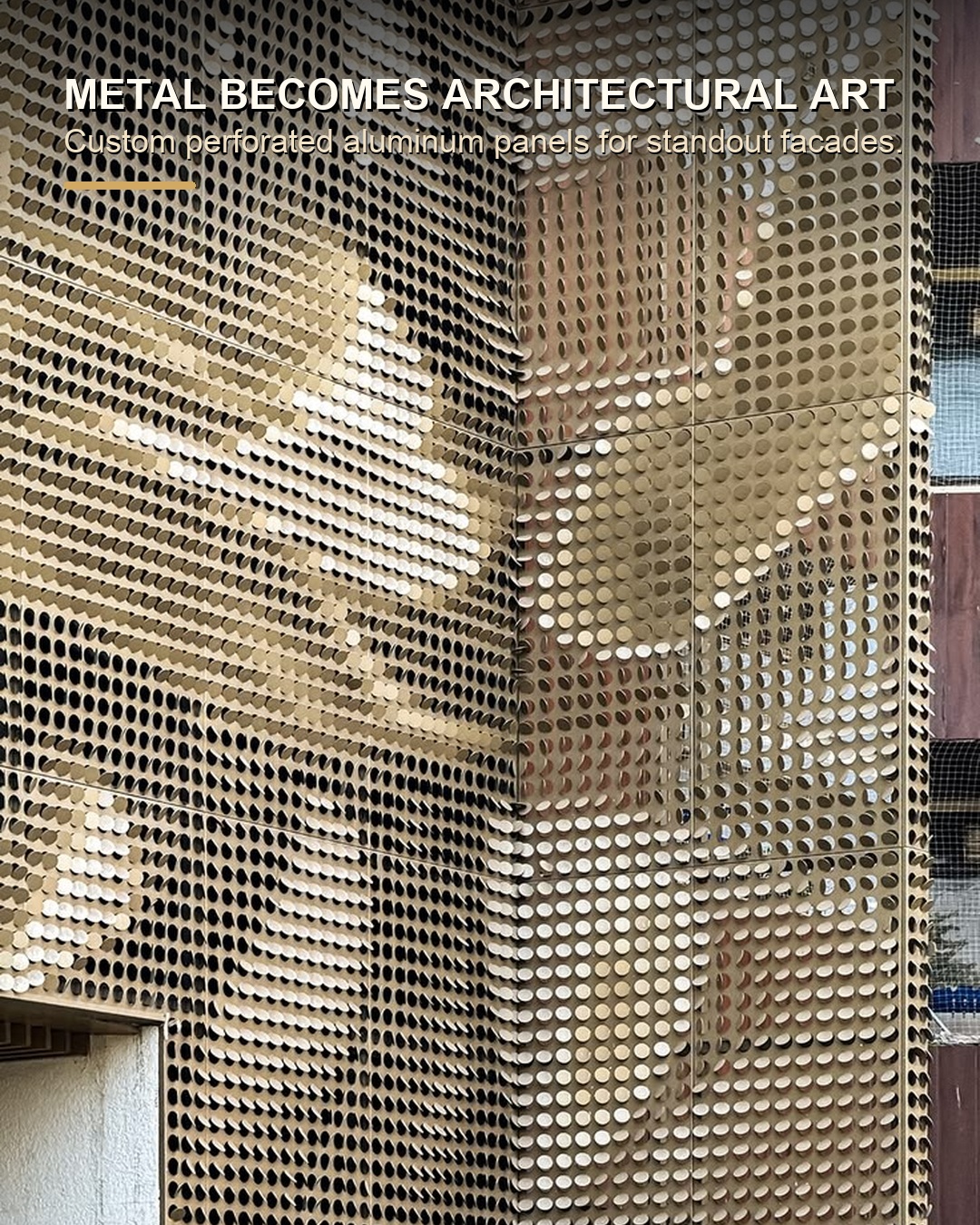 Round tab aluminum panels used as architectural art facade cladding by Punchuk